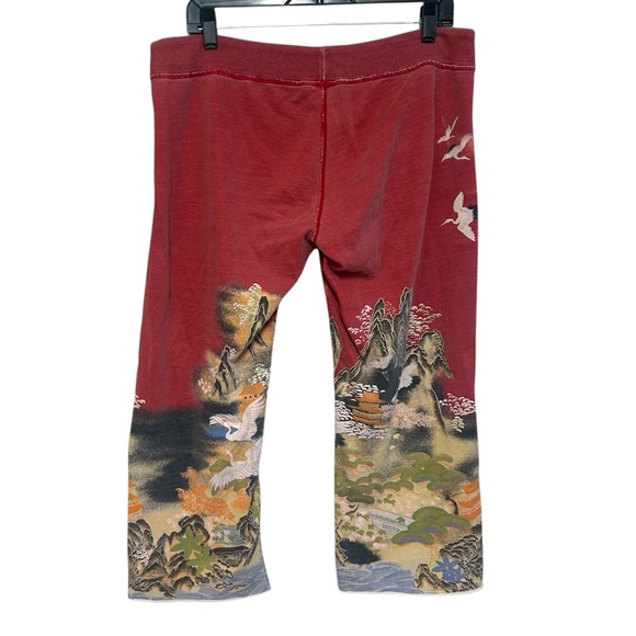 Y2K lucky brand M-L sweatpants cropped crane AOP Asian graphic indie vintage - Picture 2 of 16